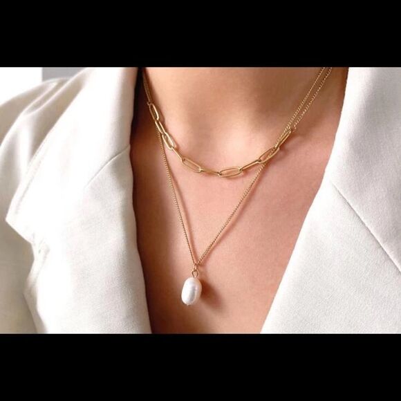 Brand New Rose Gold Double Chain Fresh Water Pearl Adjustable Necklace 18 -24 in - Picture 6 of 6